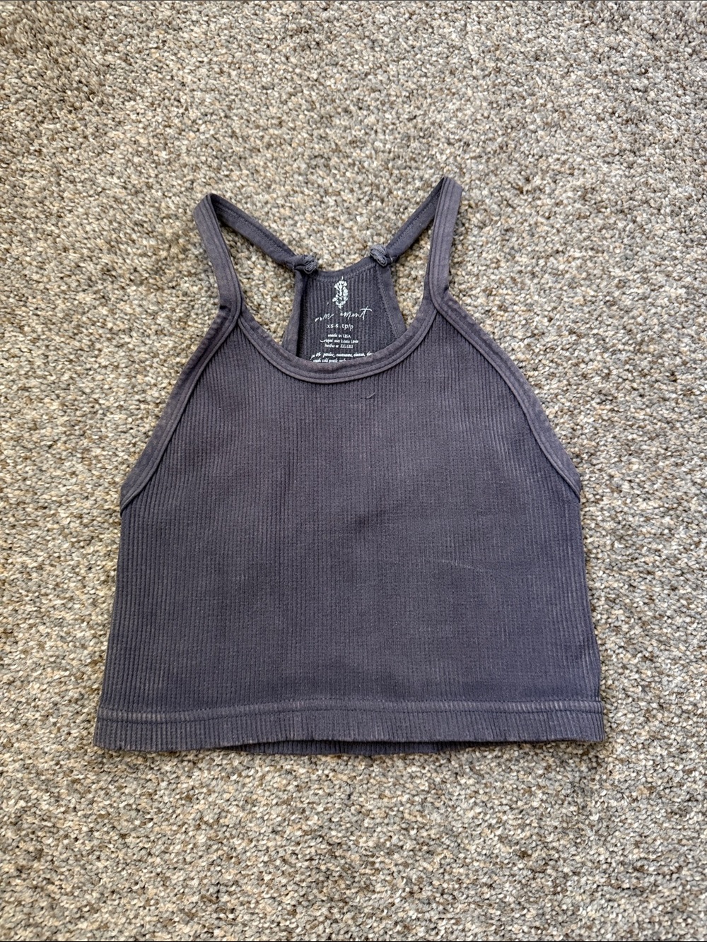 FP Movement by Free People Happiness Runs Charcoal Ribbed Crop Tank - Picture 1 of 1